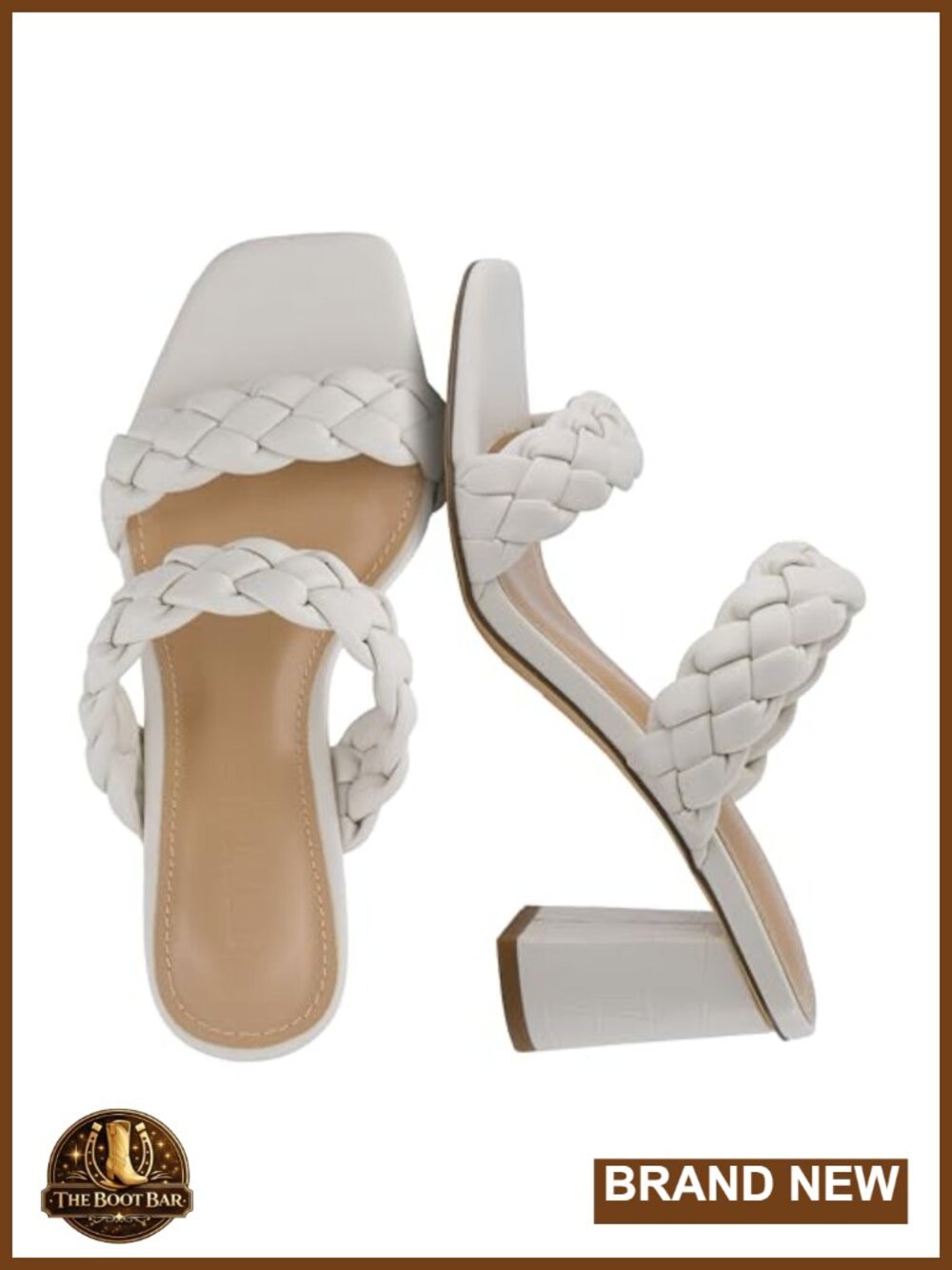 Womens Braided Block Heel Sandals Square Toe Memory Foam Heels